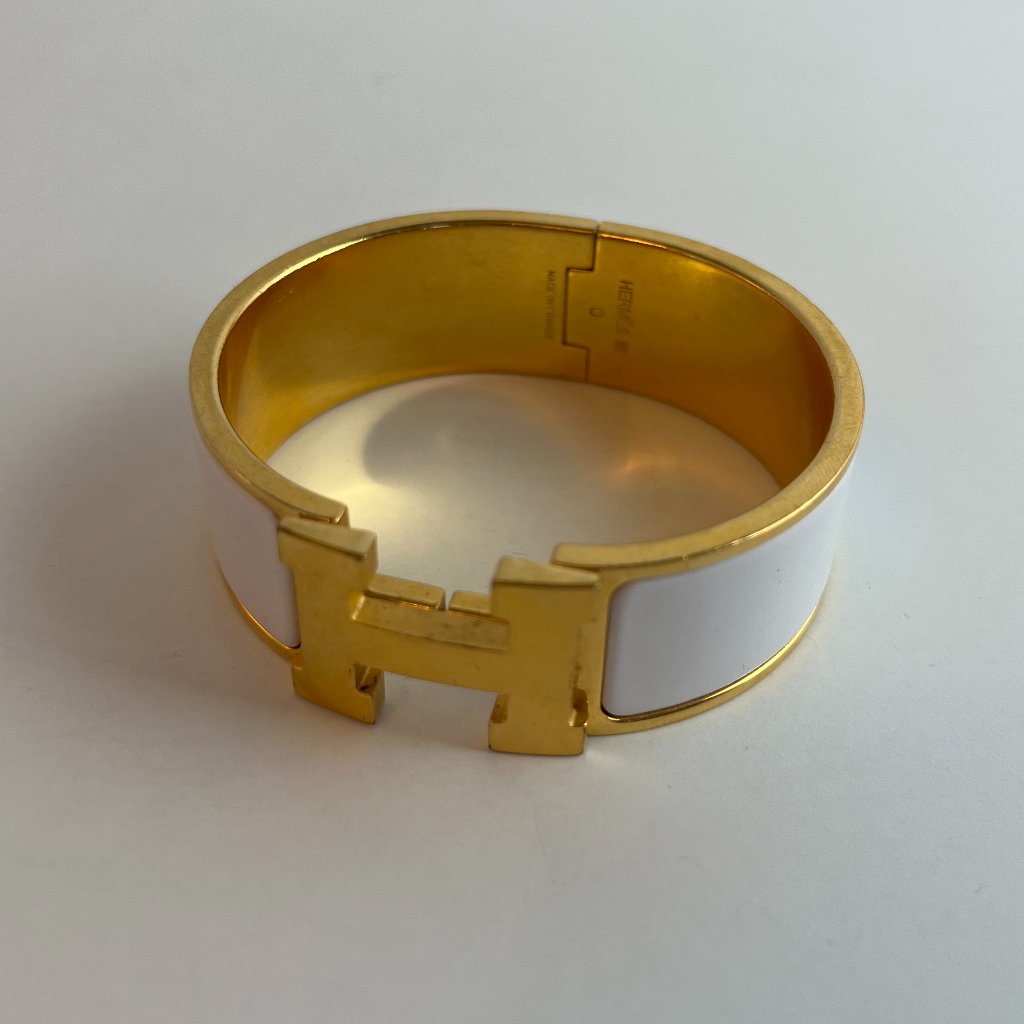 Hermes White And Gold Wide Clic Clac H Bracelet